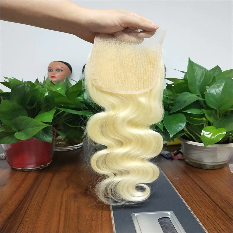 Rose Hair Blonde 613 Color 1Pcs Body Wave 4x4 Lace Closure Brazilian Virgin Hair