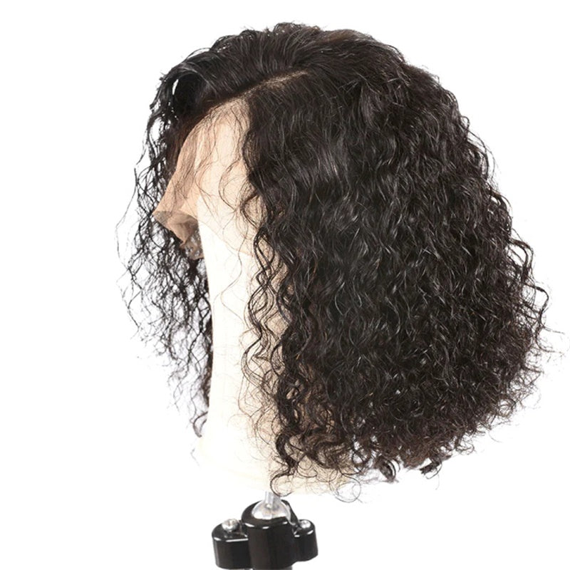 Rose Hair Water Wave Natural Black 4x4 Lace Bob Wig Human Hair Wig