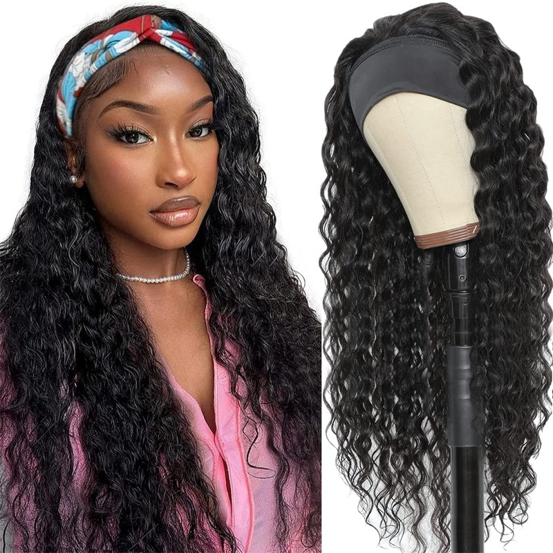 Rose Hair Water Wave Headband Wig Human Hair Wig