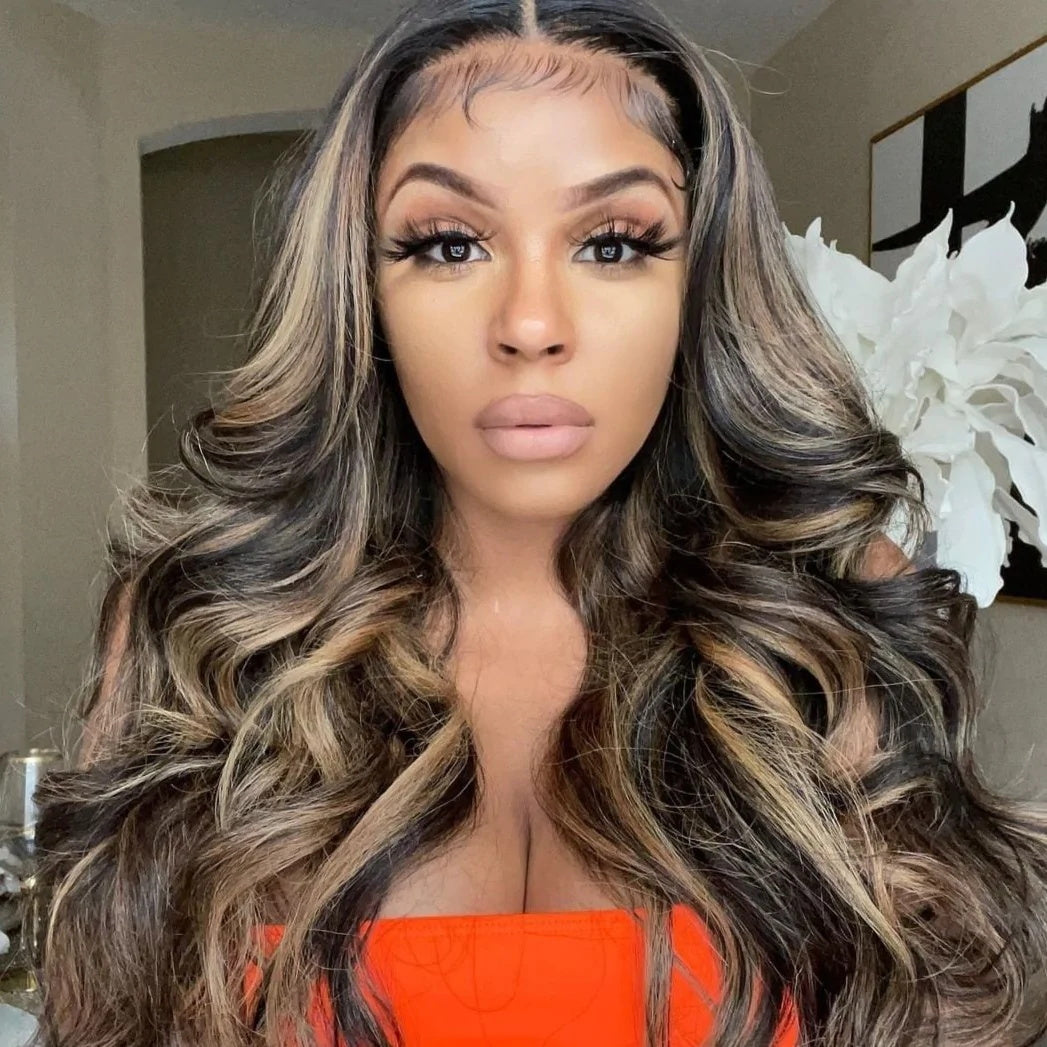 Balayage Highlights 5x5 HD Lace Front Wig Straight Body Wave Human Hair Wigs For Women