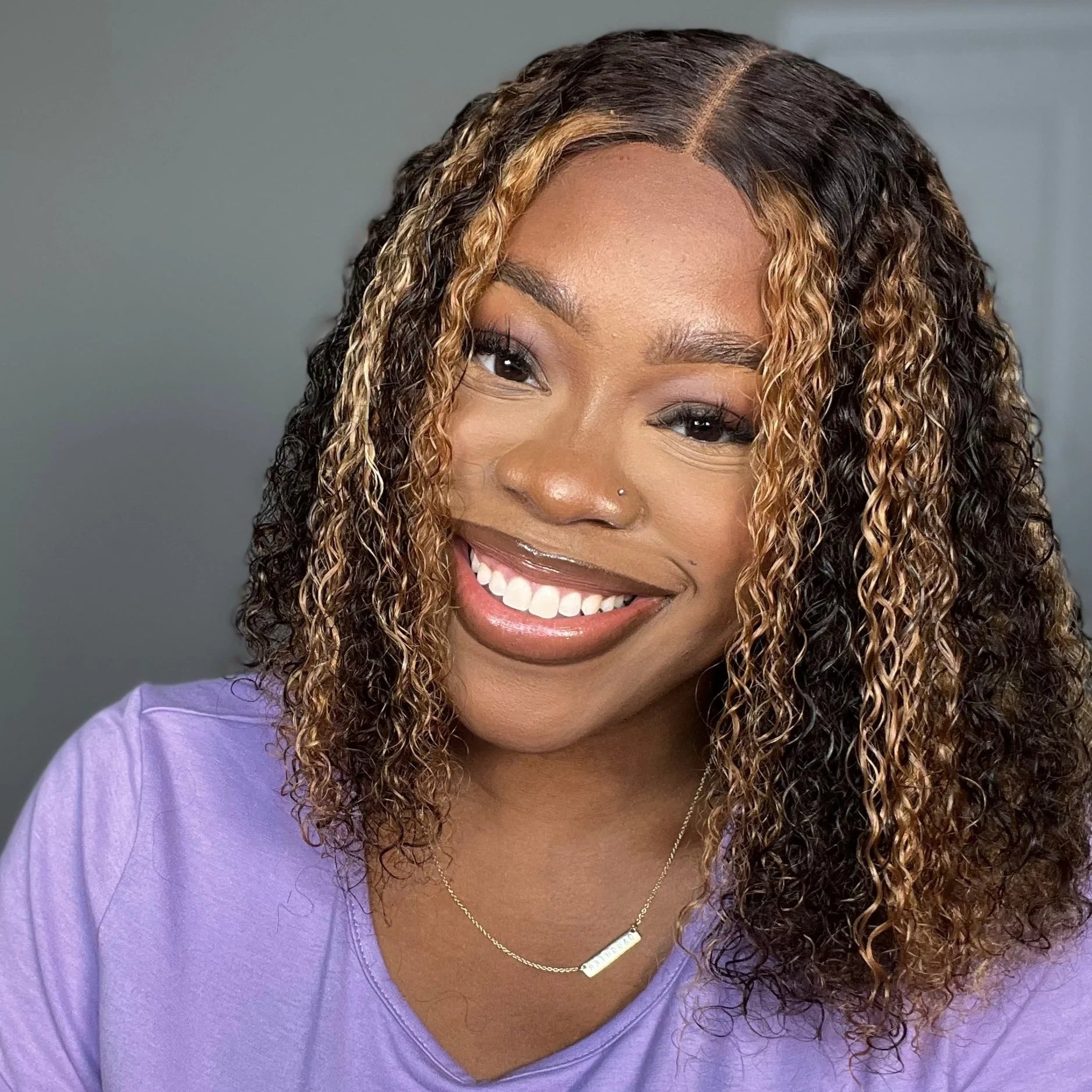 Deep Curly Bob Wig 4/27 Ombre Honey Blonde Piano Highlights Color Wig Bouncy Curly T Part Human Hair Wigs