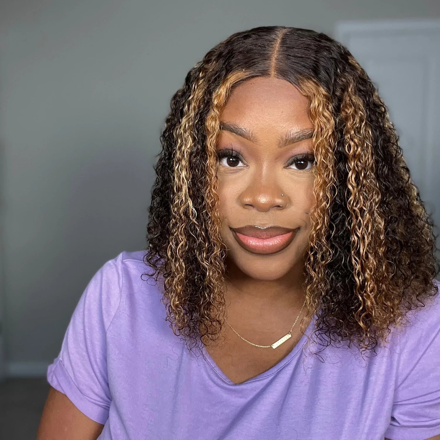 Deep Curly Bob Wig 4/27 Ombre Honey Blonde Piano Highlights Color Wig Bouncy Curly T Part Human Hair Wigs