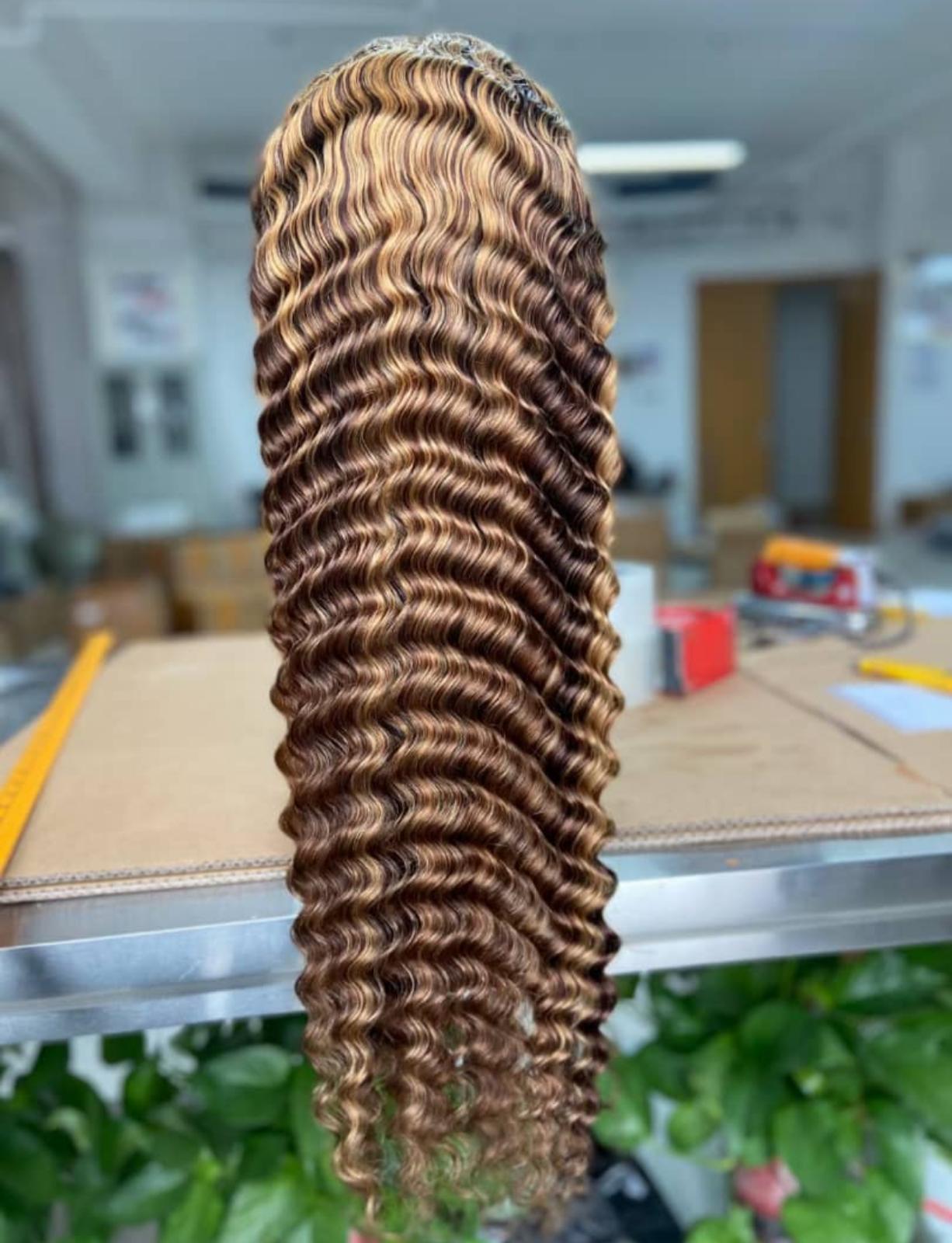 Rose Hair 200% Density Highlight Deep Wave Lace Frontal Lace Wig