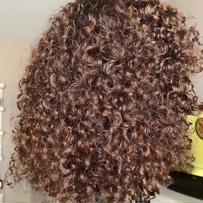 Rose Hair Dark Roots Ombre Dark Brown Voluminous Short Curly Bob Lace Wigs - Rose Hair