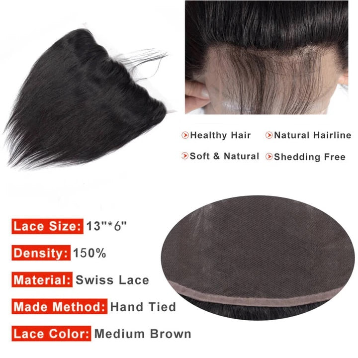 Rose Hair 1PCS Pre Plucked 13*6 Lace Frontal Straight Brazilian Human Virgin Hair - Rose Hair