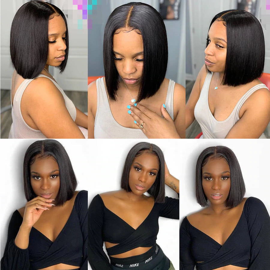 Short Straight Hair Bob Wig 4x4 Tranparent Lace Closure 100% Virgin Human Hair Wig-Rosehair