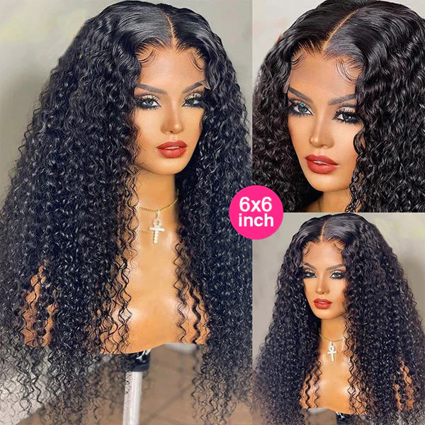 Rose Hair 6x6 HD Transparent Lace Closure Kinky Curly Human Hair Wig with PrePlucked