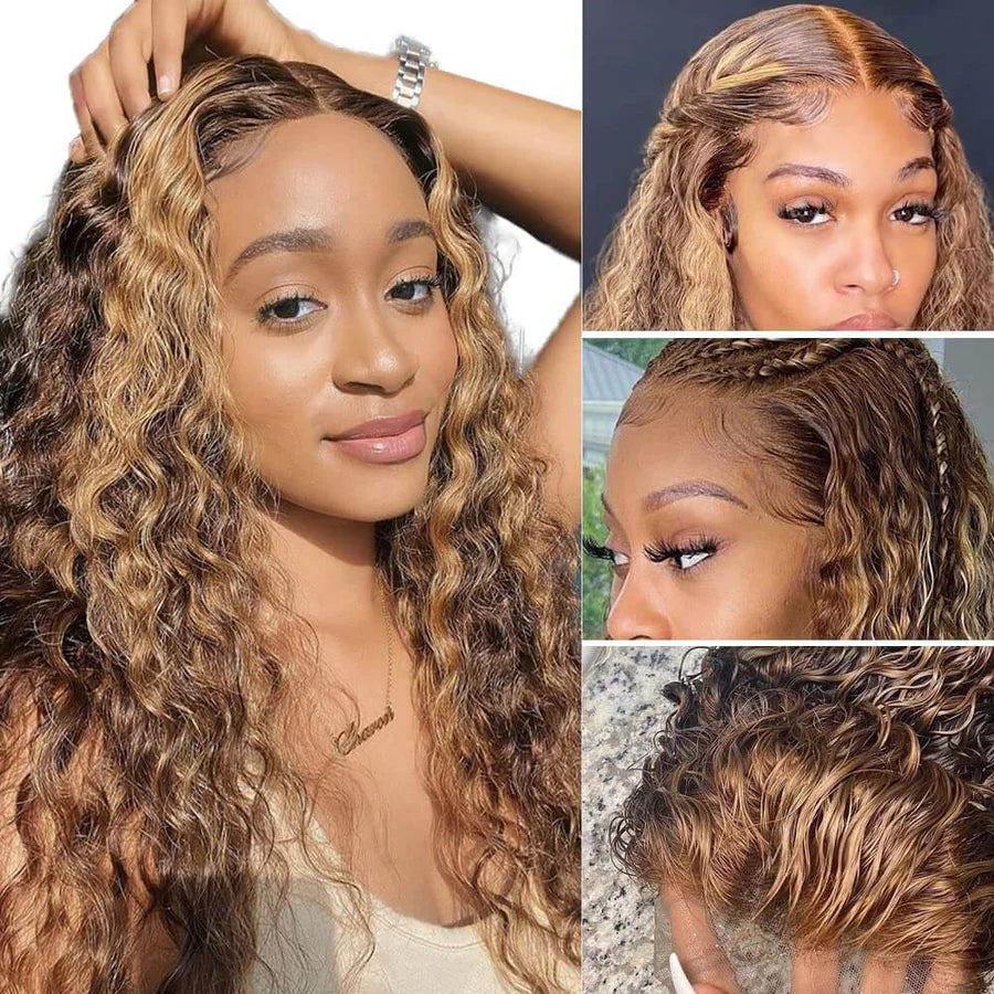 Celebrity Style 200% Density Highlight Ombre Curly 13x4 Lace Frontal Wig