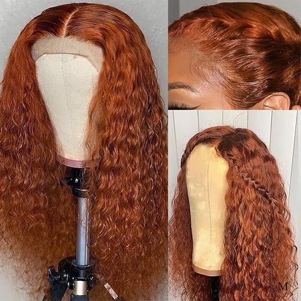 Rose Hair Ginger Orange Color Curly Hair 13x4 Lace Front Human Hair Wig Pre-plucked For Women