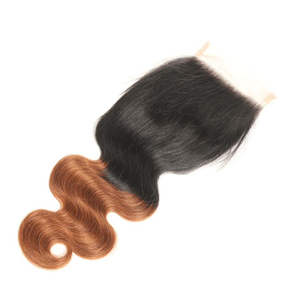10A Grade 3 Bundles T1B/4/30 Color Brazilian Virgin Hair With 1 PCS Per Plucked 4*4 Lace Closure - Rose Hair