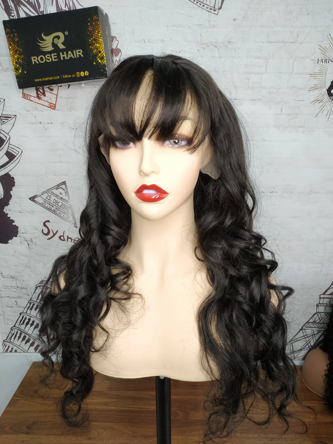 Rose Hair Human Virgin Hair 13*6 Frontal Lace Wig Loose Wave With Bangs The Same As The Hairstyle In The Picture - Rose Hair