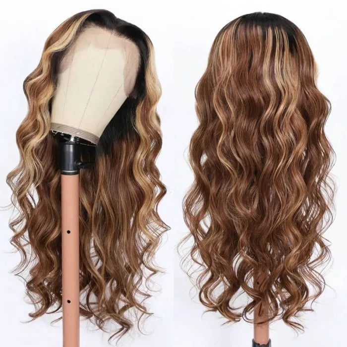 Rose Hair Balayage Highlight Ombre Loose Wave Human Hair 13x4 Lace Front Wigs