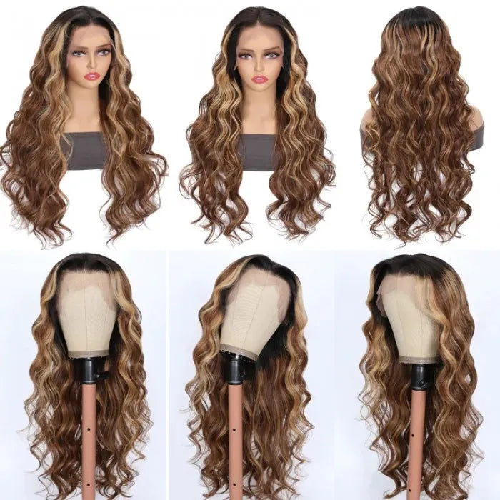 Rose Hair Balayage Highlight Ombre Loose Wave Human Hair 13x4 Lace Front Wigs