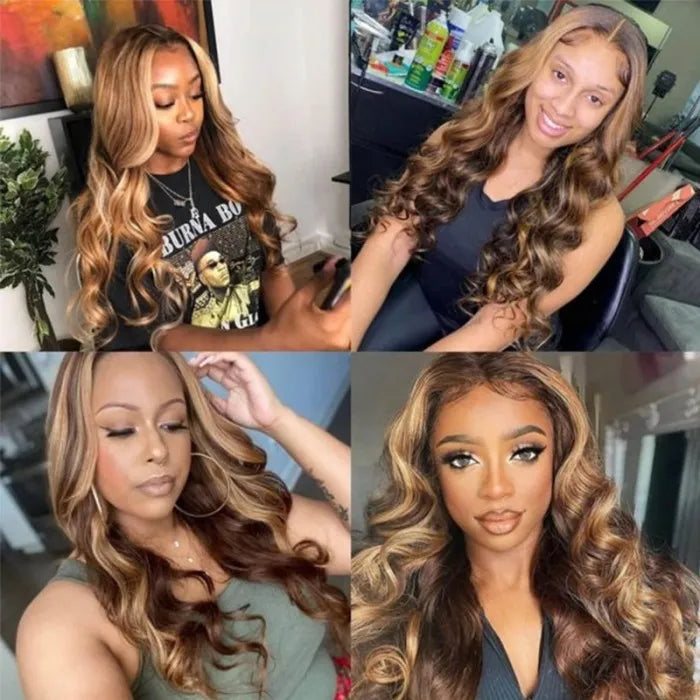 Rose Hair Balayage Highlight Ombre Loose Wave Human Hair 13x4 Lace Front Wigs
