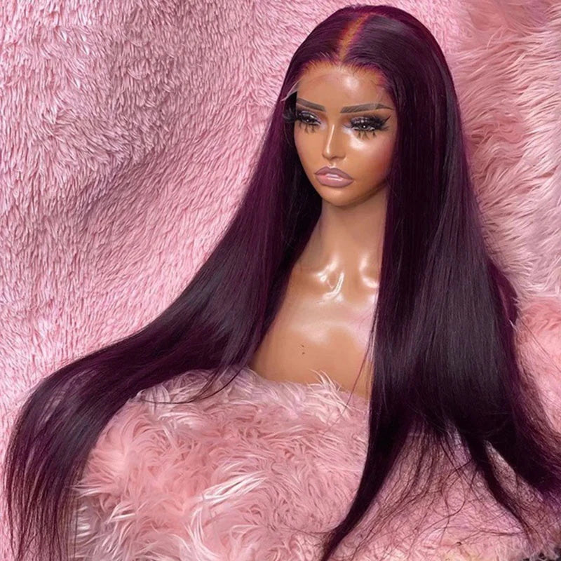 Dark Purple Plum Color Wigs Straight 5x5/13x4 Transparent Lace Frontal Wigs Human Hair Wigs Preplucked