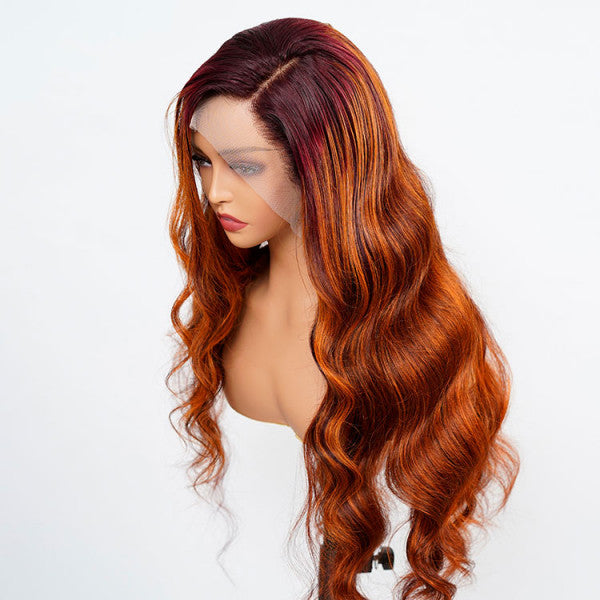 Rose Hair Orange Highlights On Brown Hair For Sale Body Wave 13x4 Lace Front Human Hair Wig