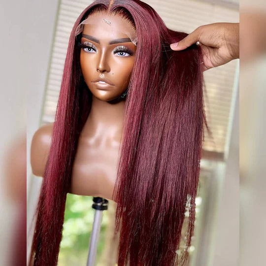 99J Colored Wigs 5x5 Lace Closure Wig Straight Body Wave Human Hair For Women