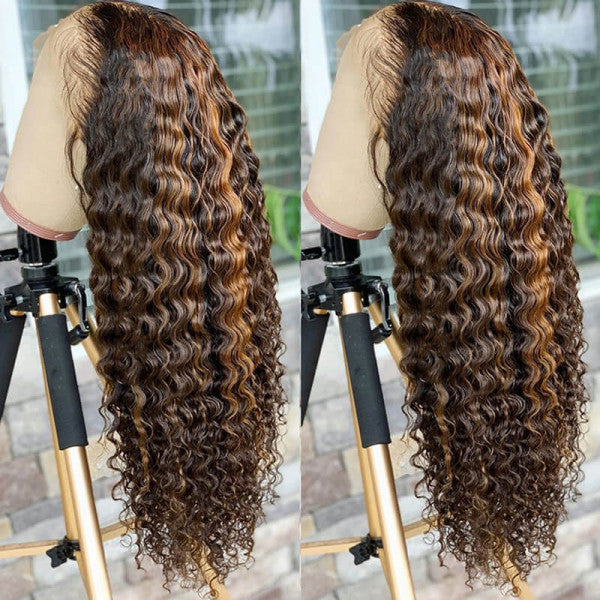Rose Hair Deep Wave Highlight Lace Front Wigs 16-26inches 180% Density