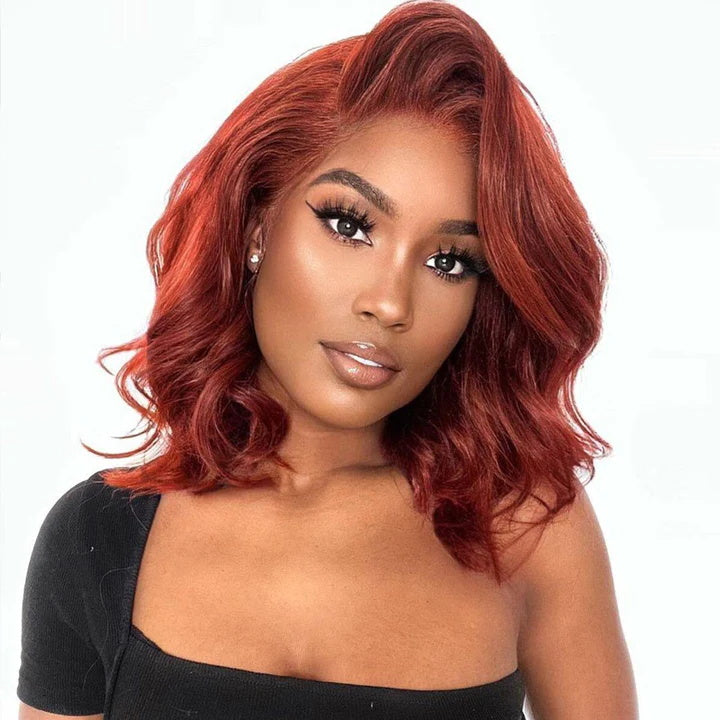 Rose Hair Reddish Brown Elegant New Body Wave Barrels Curls 5x5 13x4 HD Lace Short Wigs