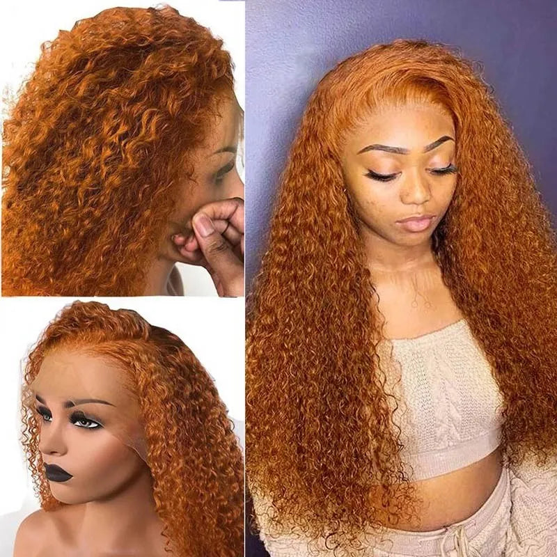 Rose Hair Ginger Color Jerry Curly T Part Wig Human Hair Wig