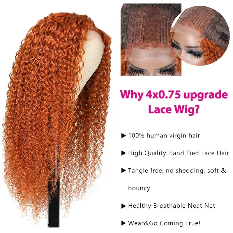 Rose Hair Ginger Color Jerry Curly T Part Wig Human Hair Wig