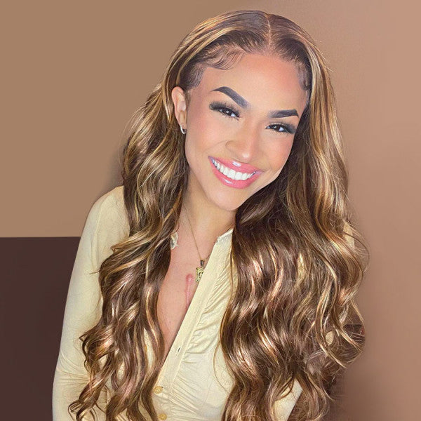 Amazing Pre-plucked Ombre Honey Brown Loose Wave 13x4 Lace Front Wigs