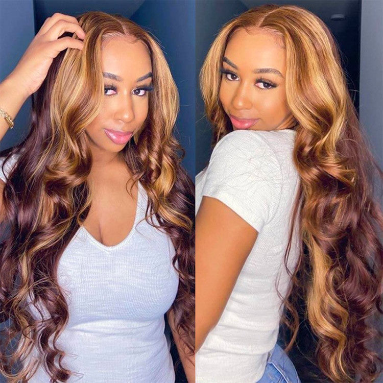 Highlight Wigs Brown And Honey Blonde Highlights Wig Ombre Human Hair Wigs