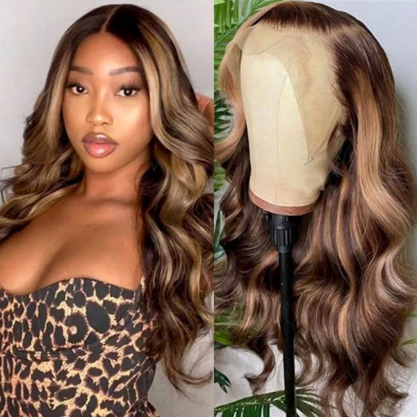 Amazing Pre-plucked Ombre Honey Brown Loose Wave 13x4 Lace Front Wigs