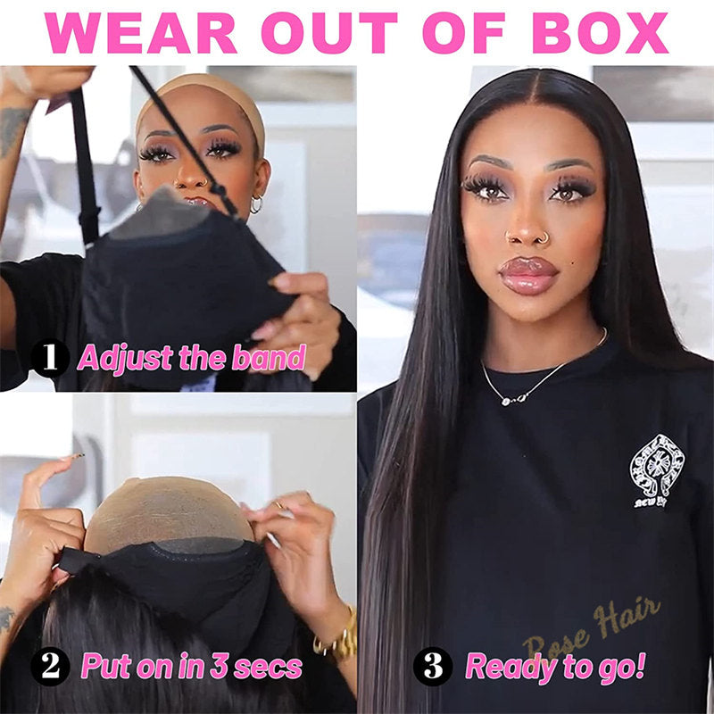 Rose Hair Straight HD Lace Wigs For Women Wear & Go Glueless No Glue Lace Pre Cut Wig Human Hair Wigs