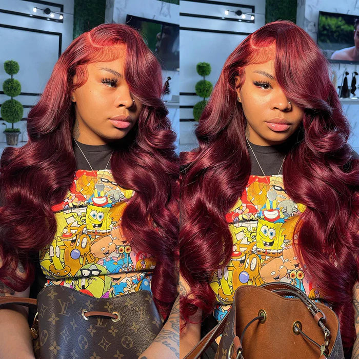 5x5 HD Lace Closure Wig Melted Hairline Human Hair with Baby Hair Burgundy