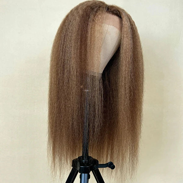 Rose Hair Honey Blonde Highlight Kinky Straight 13x4 Lace Front Wig With Baby Hair Pre Plucked 100% Virgin Human Hair