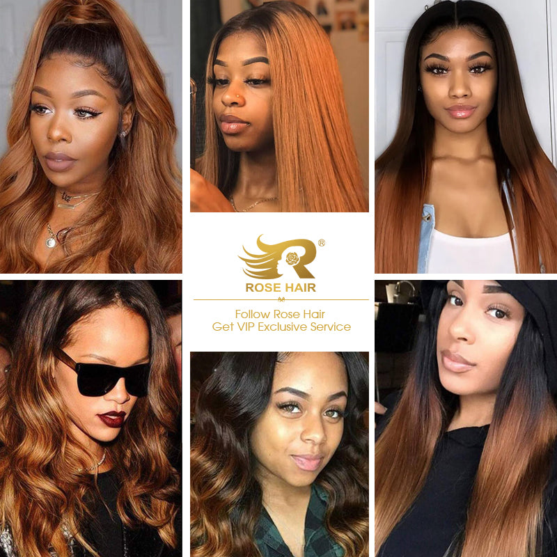10A Grade 3 Bundles T1B/4/30 Color Brazilian Virgin Hair With 1 PCS Per Plucked 4*4 Lace Closure - Rose Hair