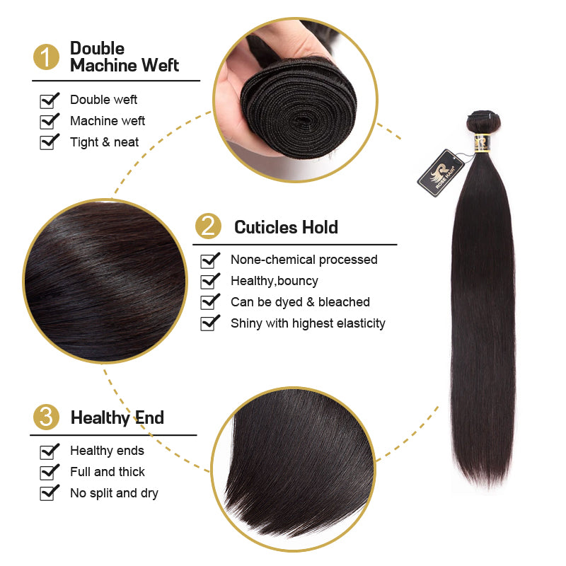 10A Grade 3 Bundles Brazilian Straight Virgin Hair With 1 PCS Per Plucked 360 Lace Frontal - Rose Hair