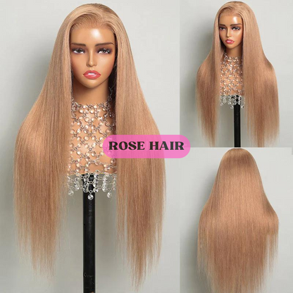 Ash Honey Blonde 13x4 Pre-Cut Lace in Brown Color Straight Style with C-Part Design Human Hair - Customized Elegance