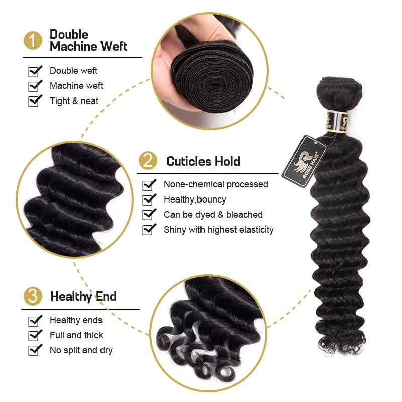 Rose Hair 10A Grade 1 Bundle Deep Wave Brazilian Virgin Hair Bundles