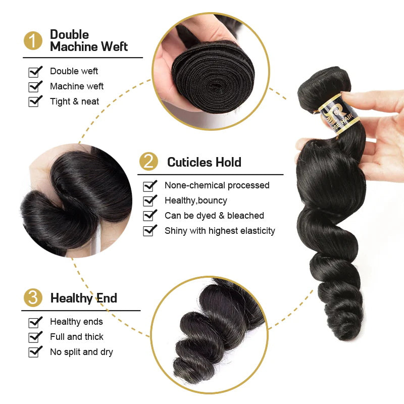 Rose Hair 15A Grade 3 Bundles Loose Wave Brazilian Virgin Hair Bundles