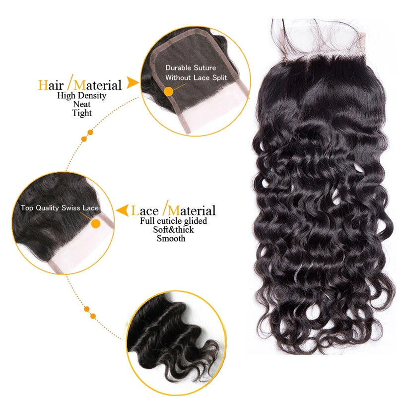 Rose Hair 1Pcs Water Wave 4x4 Lace Closure Brazilian Virgin Hair