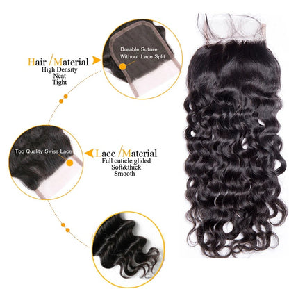 Rose Hair 1Pcs Water Wave 4x4 Lace Closure Brazilian Virgin Hair