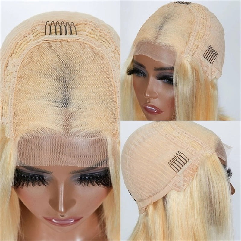 Rose Hair Blonde 613 Color Straight Hair 4x4 lace Closure Bob Wig Human Hair Wig