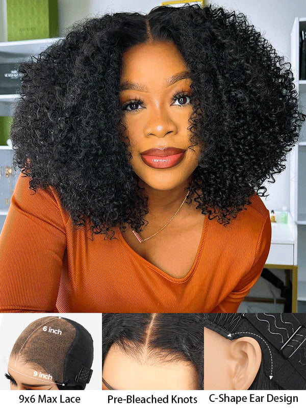 13x4 HD Lace Glueless Mini Knots Kinky Curly Hair Bob Wig Pre-plucked