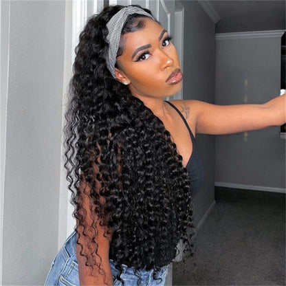 Rose Hair Deep Wave Headband Wig Human Hair Wig