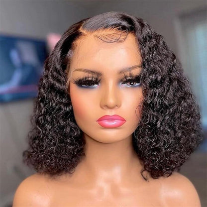 Rose Hair Water Wave Natural Black 13x4 Lace Bob Wig Human Hair Wig