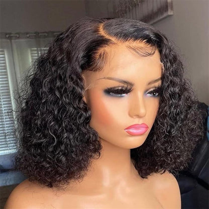 Rose Hair Water Wave Natural Black 13x4 Lace Bob Wig Human Hair Wig
