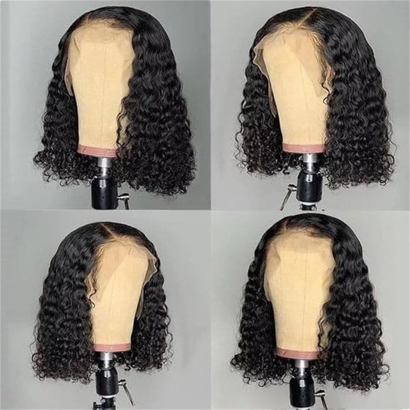 Rose Hair Water Wave Natural Black 13x4 Lace Bob Wig Human Hair Wig