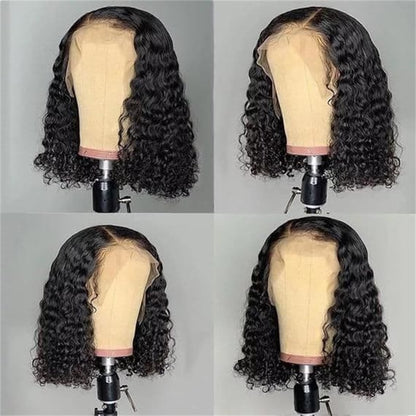 Rose Hair Water Wave Natural Black 13x4 Lace Bob Wig Human Hair Wig