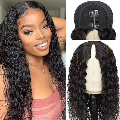 Rose Hair Water Wave V Part Wig Human Hair Wig