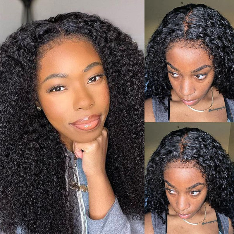 Rose Hair 4C Edges Lace Wig Deep Curly HD Lace Human Hair Wig 180% Density