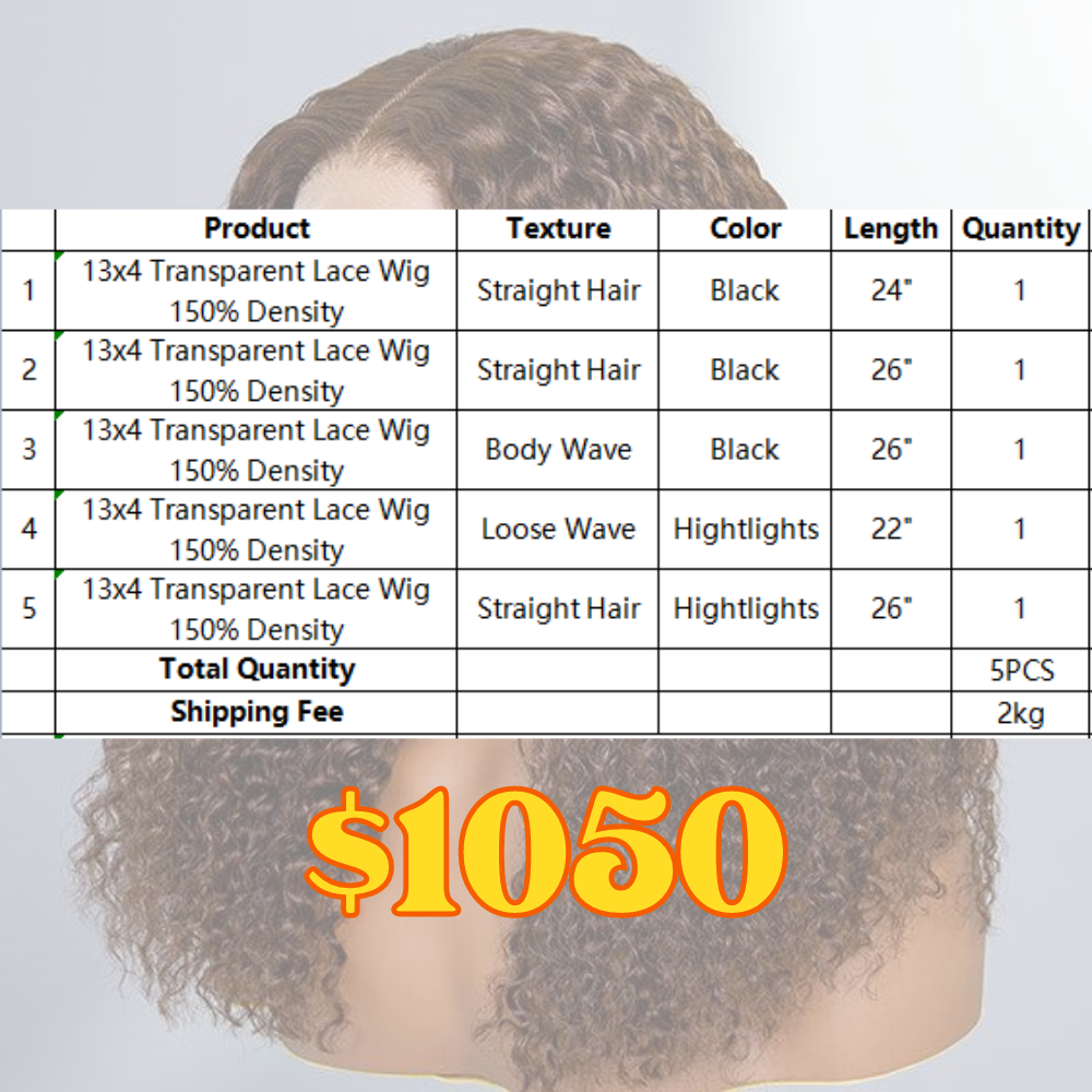 Rose Hair 13x4 Transparent Lace Wig All Texture 150% Density Package Deal