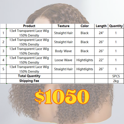 Rose Hair 13x4 Transparent Lace Wig All Texture 150% Density Package Deal