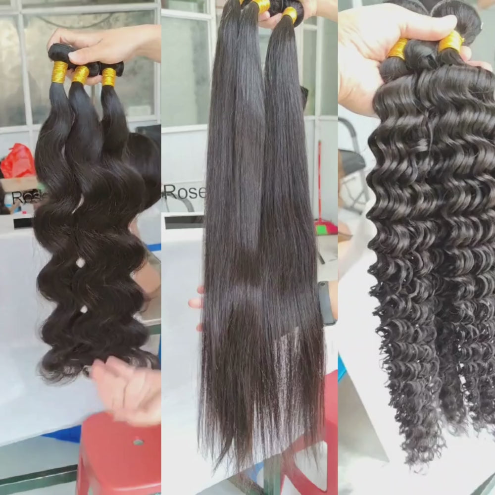 Rosehair 15A Grade 3 Bundles Deep Wave Brazilian Virgin Human Unprocessed Mink Hair